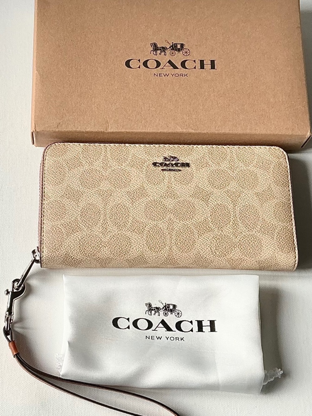 Coach Brown Long Zip Around Wristlet Wallet Signature Canvas